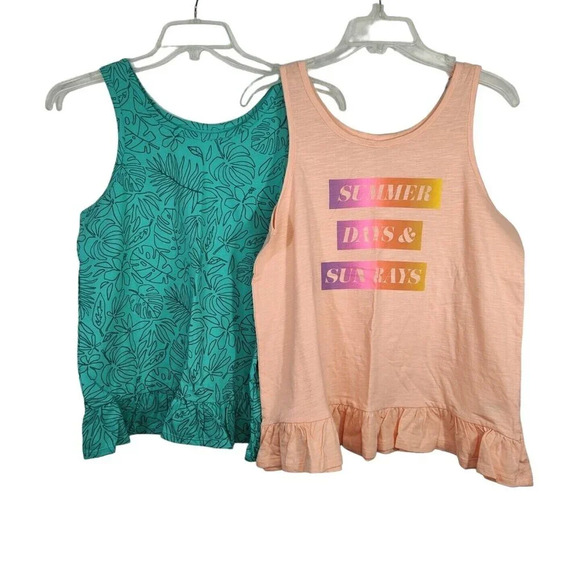 Cat & Jack Tops - Lot of 2 Cat and Jack Peach Green Peplum Tank Top Girls XXL 18 PLUS Summer NEW